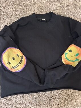We11done black Sweatshirt with Smiley Elbow Patches cropped